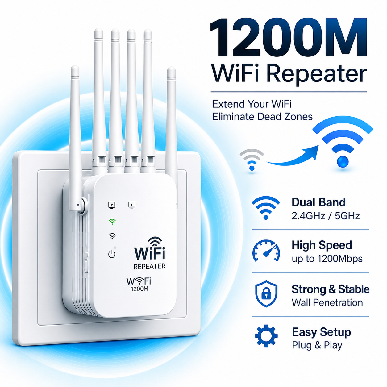 ⚡ 6-Antenna Signal Extender | Strong & Stable WiFi Everywhere 📶